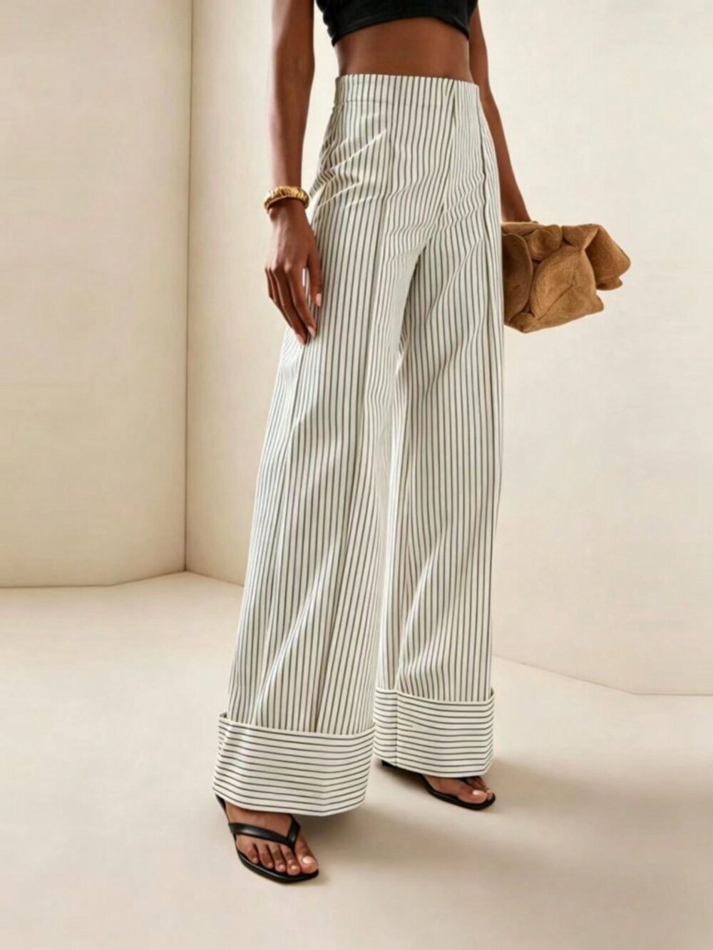 White Casual Women's Versatile Striped Pants